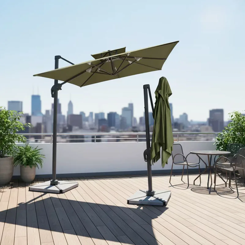 Foldable garden cantilevers and bases for outdoor gardens, courtyards, hotels, and parks