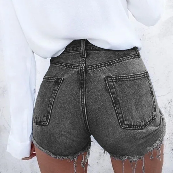European and American Ultra-high-waisted Washed Ripped Denim Shorts. New Summer Fashion Fringed Design Casual Shorts for Women