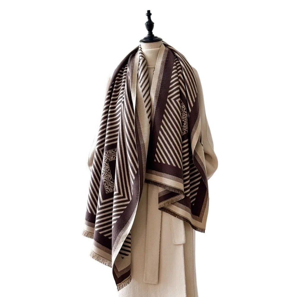 

Elegant Luxury Imitation Cashmere Scarf Warm Thick Pashmina Blanket Windproof Two-Sided Poncho Scarves Winter