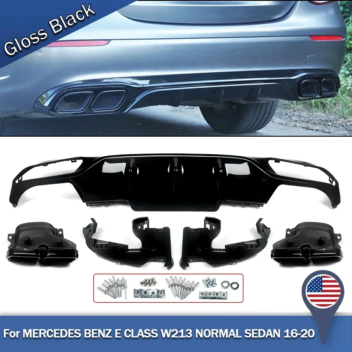 AMG Style Rear Diffuser With Exhaust Tip for Mercedes-Benz E-Class W213 2016-2020