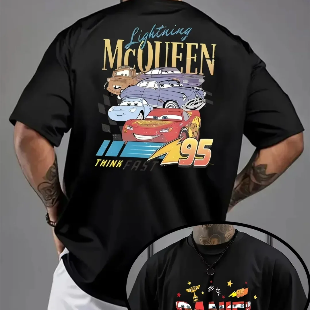Disney hommes voiture foudre mcqueen 95 mater camiseta verão moda puro algodão masculino camiseta roupas infantis t y2k mulher