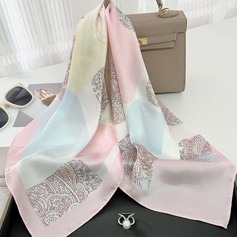 1pcs Cashew Flower Rose Pattern Silk Scarf Women\'s Simulated Silk Fresh and Elegant Versatile Fashion Decorative Square Scarf