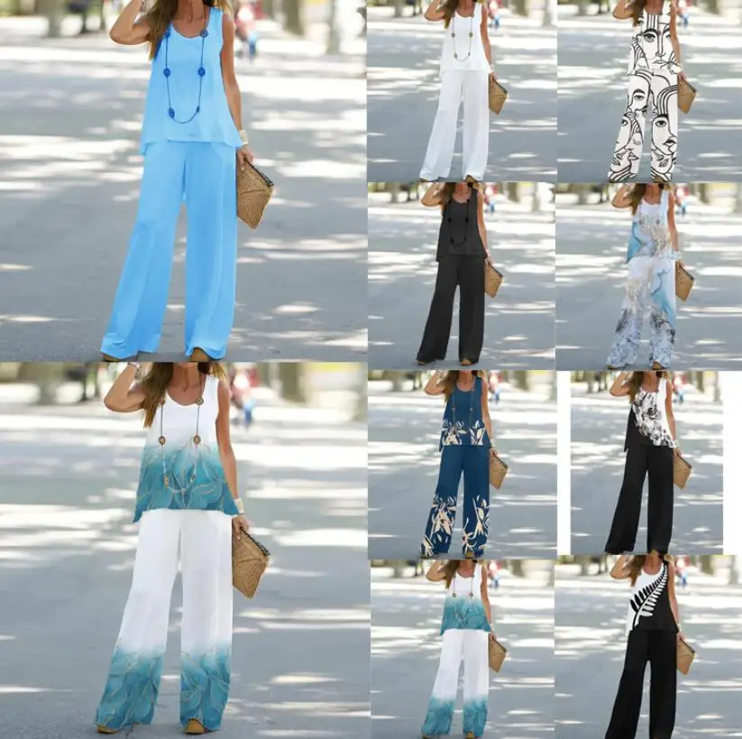 

Summer Two Piece Sets Women Flower Print O-Neck Half Sleeve Shirt Tops and High Waist Pants Suit Casual Tracksuit Female Outfits