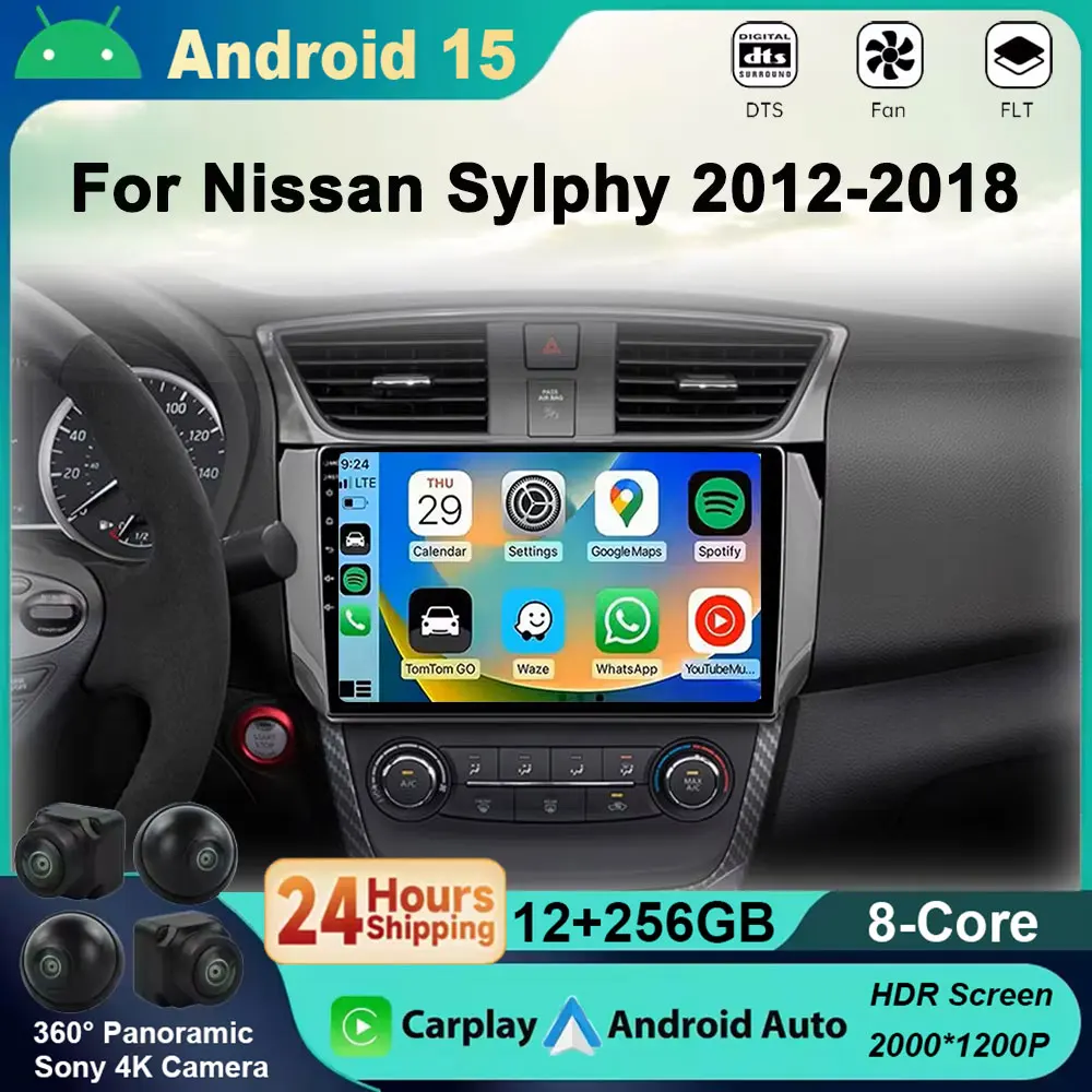 Android 15  2K QLED Car Radio For Nissan Slyphy B17 Sentra 12 2012-2017 Multimedia Video Player Navigation Stereo GPS 2din 2 din