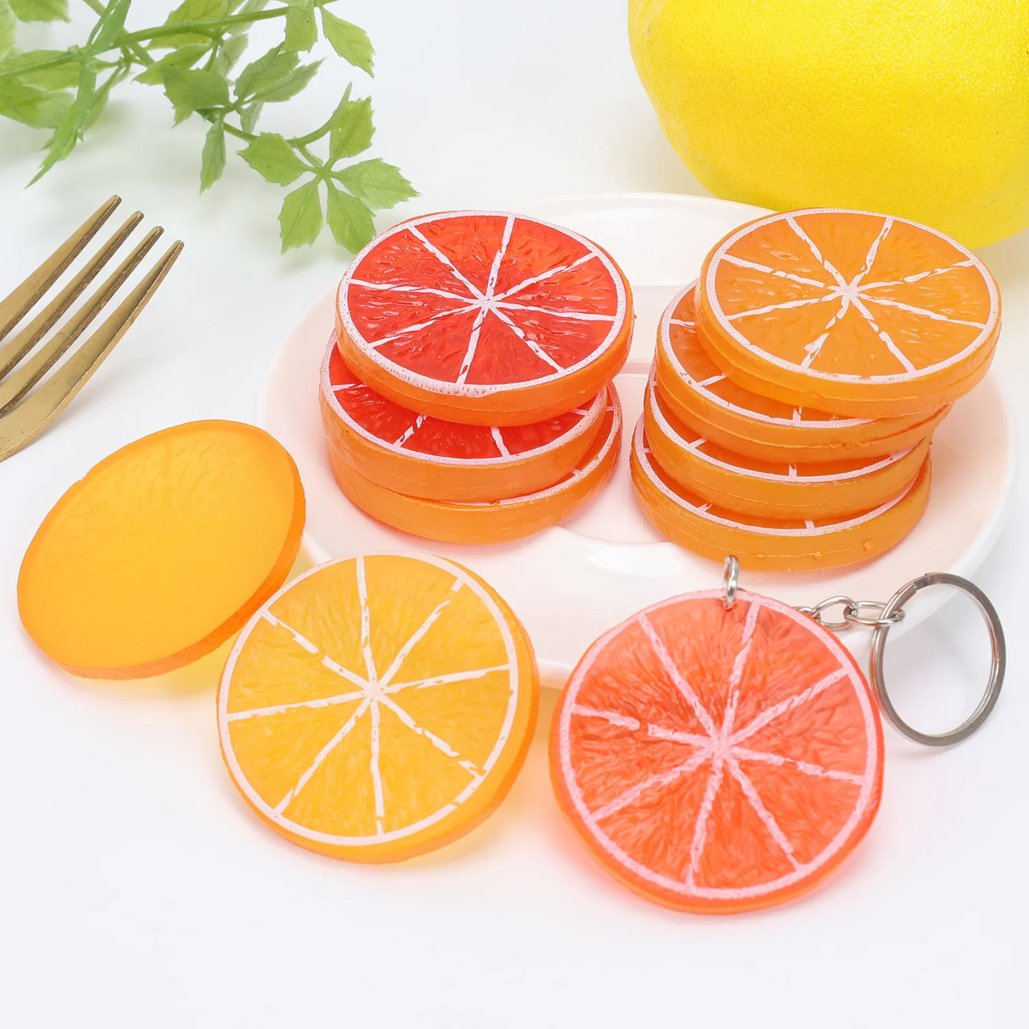 Mini Lemon Slices Keychain Artificial Fake Fruit Pendant Lemon Slice Model PVC Bag Simulation Fake Food Decoration Home Decor