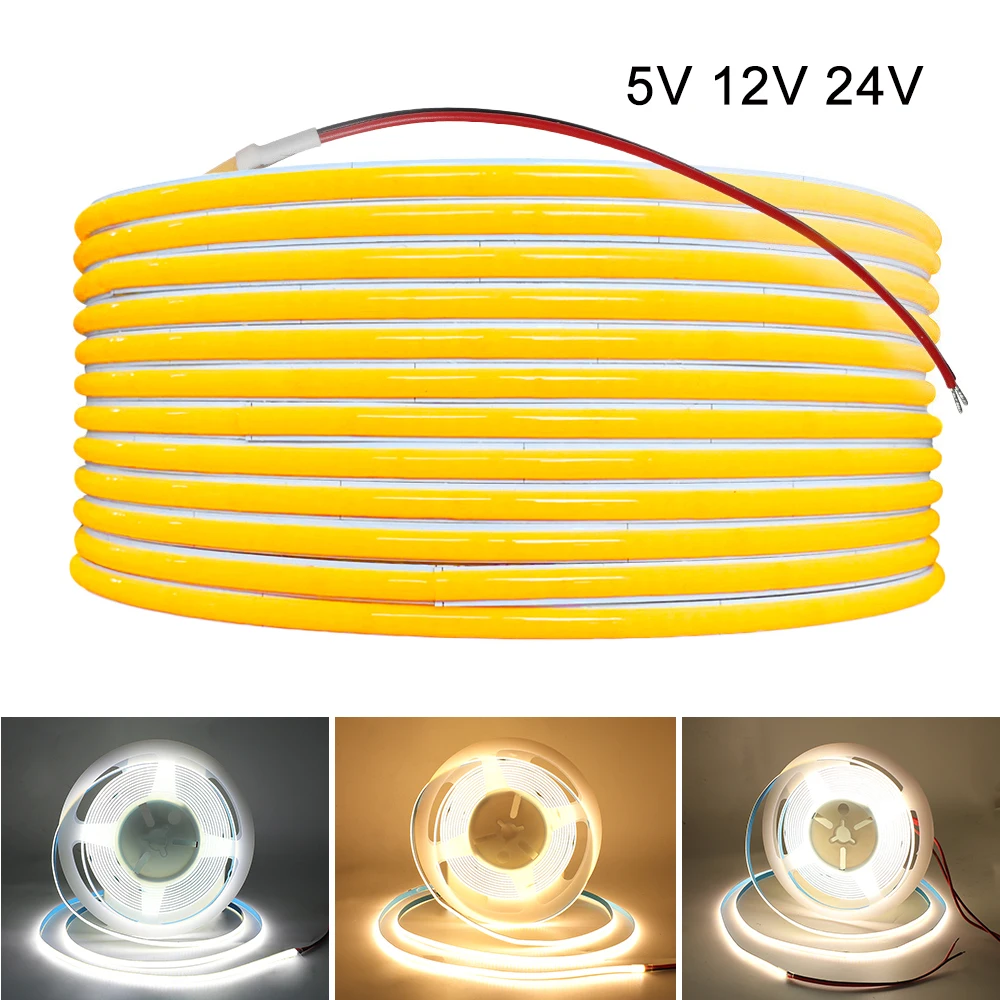 4mm Super Slim COB LED Strip Light 480 LEDs/m High Density Flexible Tape Ribbon Warm Cool White RA90 FOB Led Lights DC5V 12V 24V