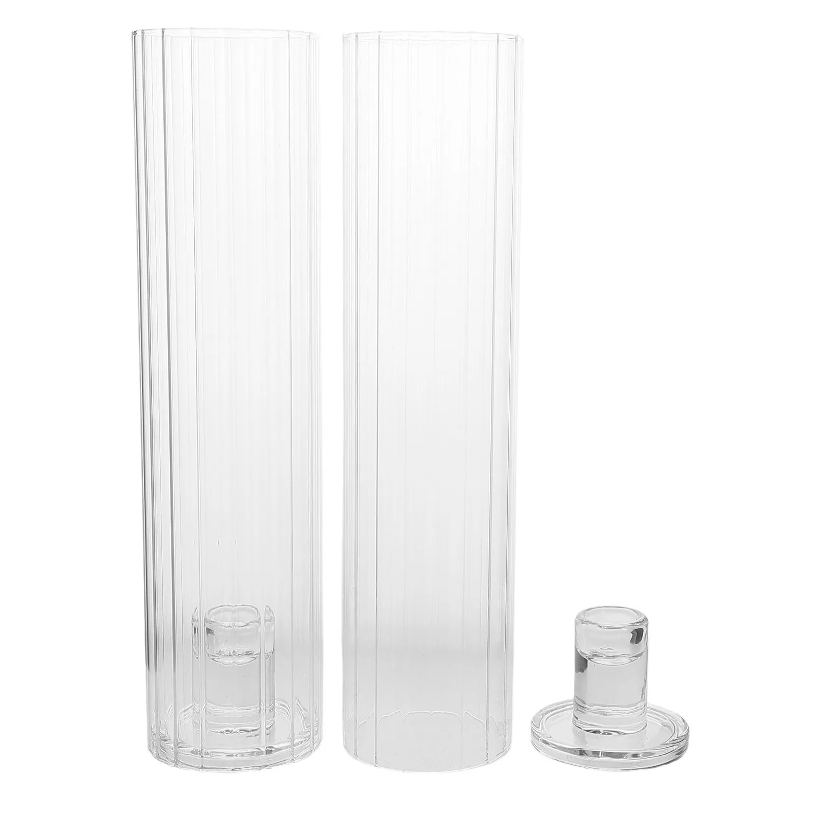 2Sets Striped Glass Hurricane Holders Transparent Cylinder Candlestick Holder for Dining Table Wedding Party Outdoor