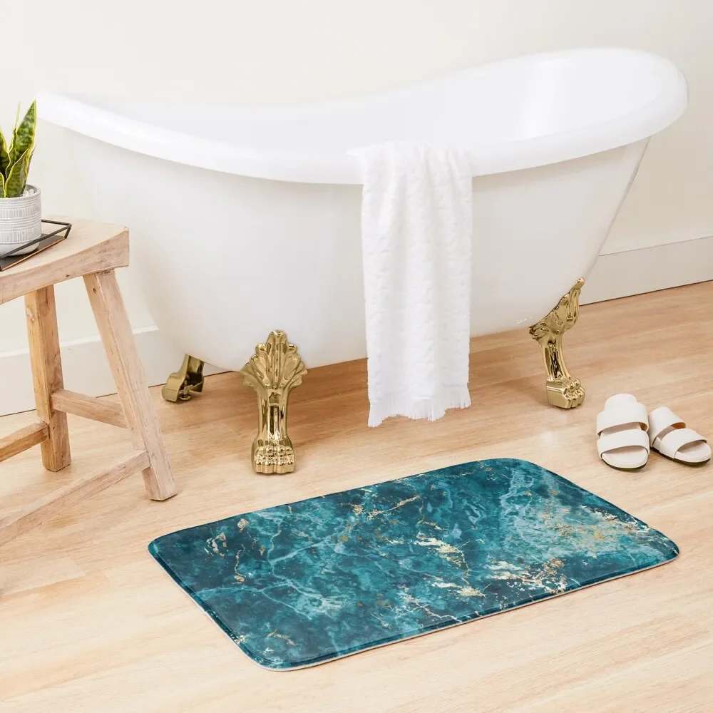 luxurious teal and gold marble texture Bath Mat Home Entrances Carpet Bathrooms Mat