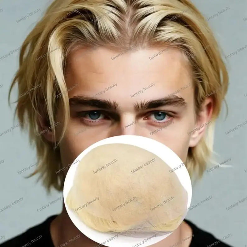 

Breathable 0.02-0.03mm Injection Thin Skin Male Wig Remy Human Hair #20#22R#613 Blonde Wigs for man hair prosthesis man