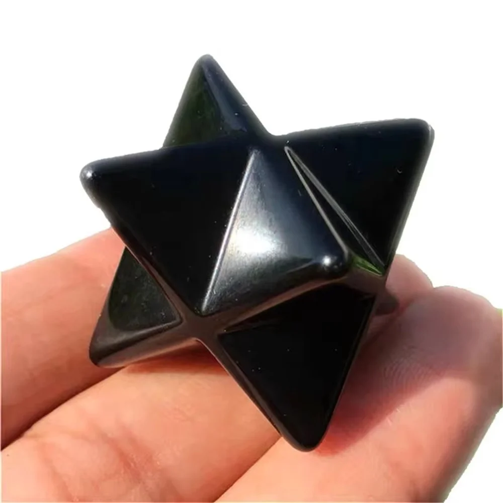 

Hand Caved Natural Gemstone Shungite Merkaba Star Geometric Polyhedron for Crystal Healing