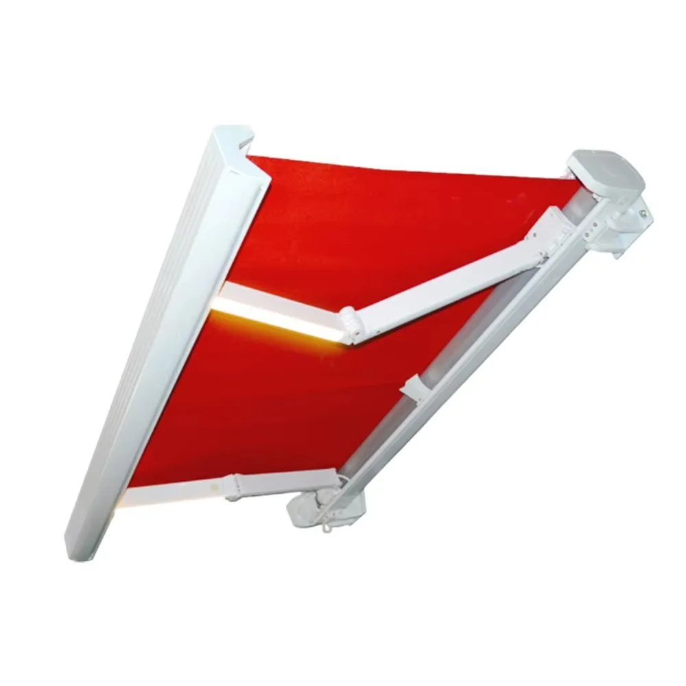 Wall Mounted Retractable Electric Commercial Outdoor Full Cassette Awning Remote Control UV Protection LED Light Aluminum Alloy