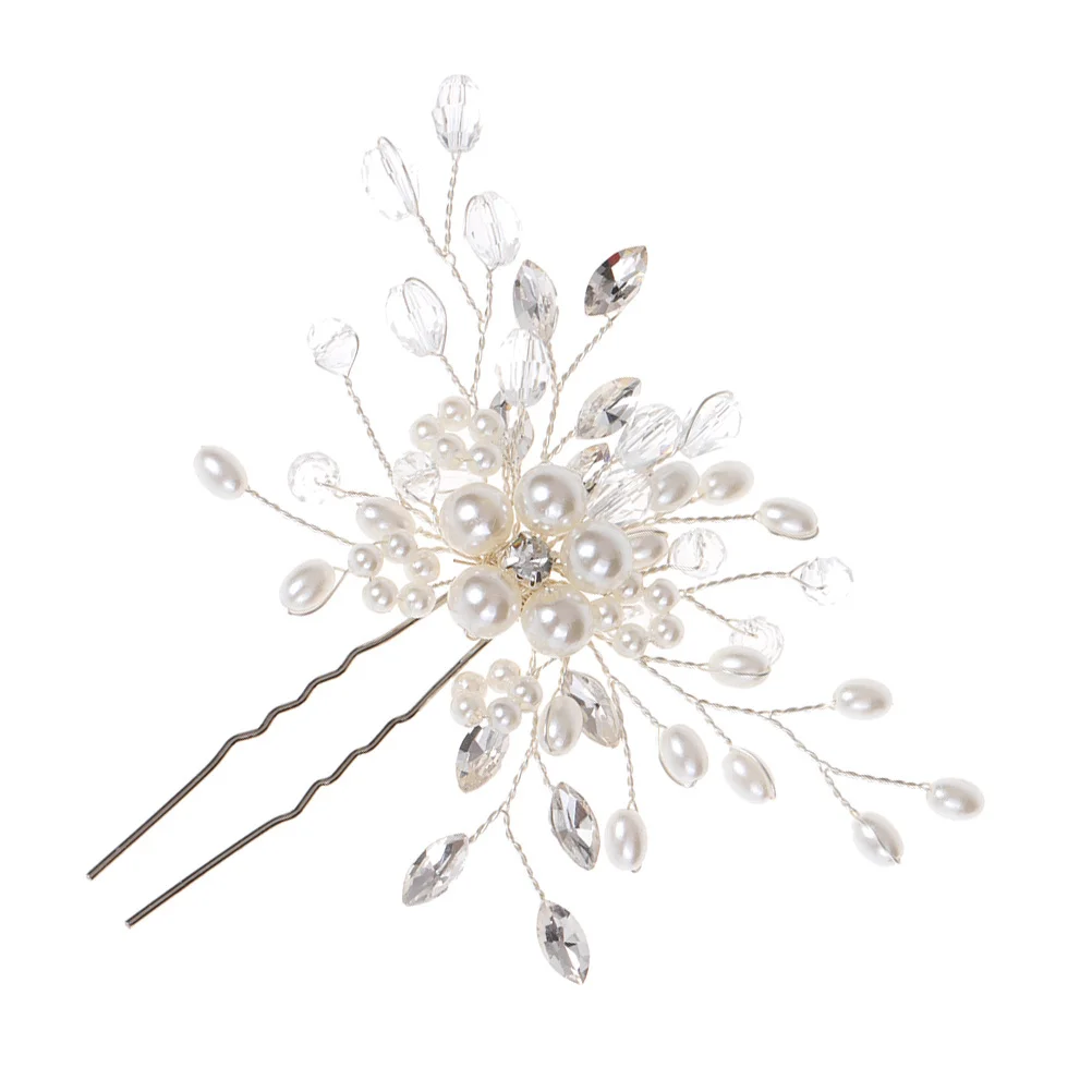 

U Shaped Pearl Rhinestone Flower Hairpin for Bride Bridesmaid Wedding Bridal Accessories Women Party Prom Evening Dress Jewelry