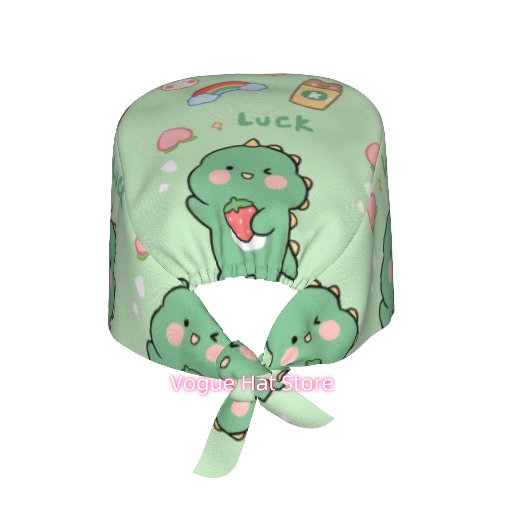 1pc Dinosaur Unisex Stylish Printed Work Cap - Lightweight Adjustable Skull Cap Tie-Back Nurse Hat, Dustproof Chef & Cooking Cap