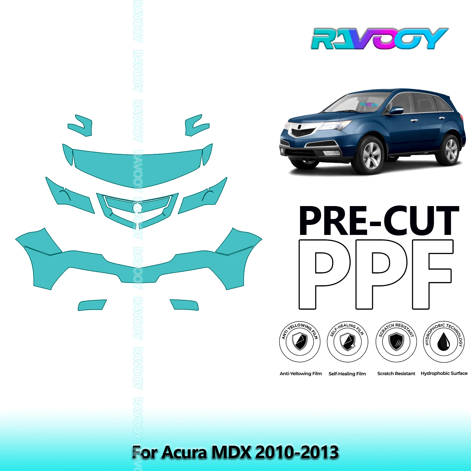 RAVOOY Custom-Fit Precut TPU PPF Front Kit Clear Bra Stone Guard EU UK For Acura MDX 2010-2013