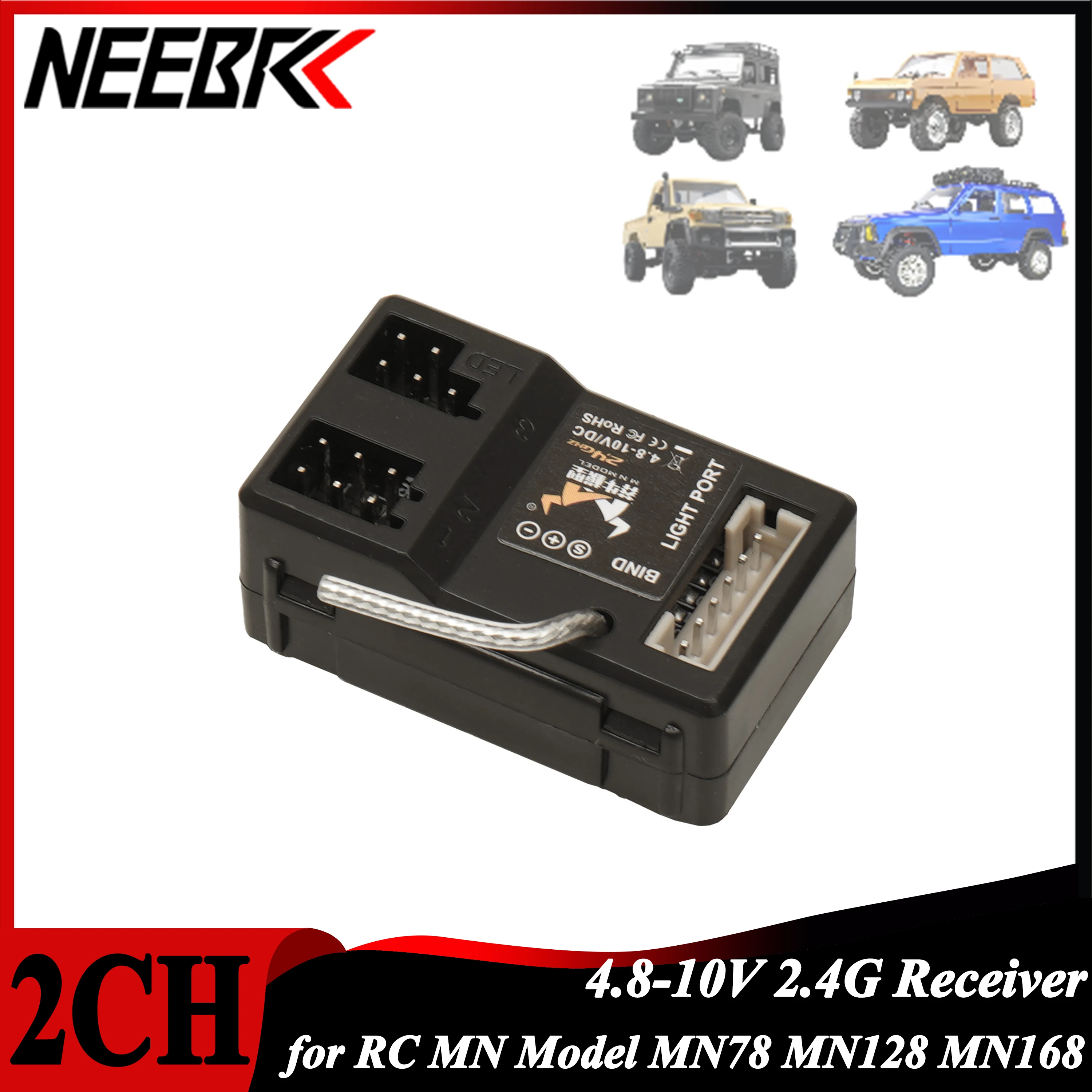 2CH 2.4G Receiver 4.8-10V DC LED Light Port for 1/12 RC Crawler Car MN82 MN82 MN78 MN99 MN128 MN168 MN111 MN90 MN WPL Model Part