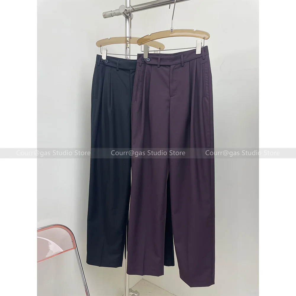 Women's 24 Early Autumn New Side Waist Tab Design Cropped Mid-High Waist Tapered Casual Trousers