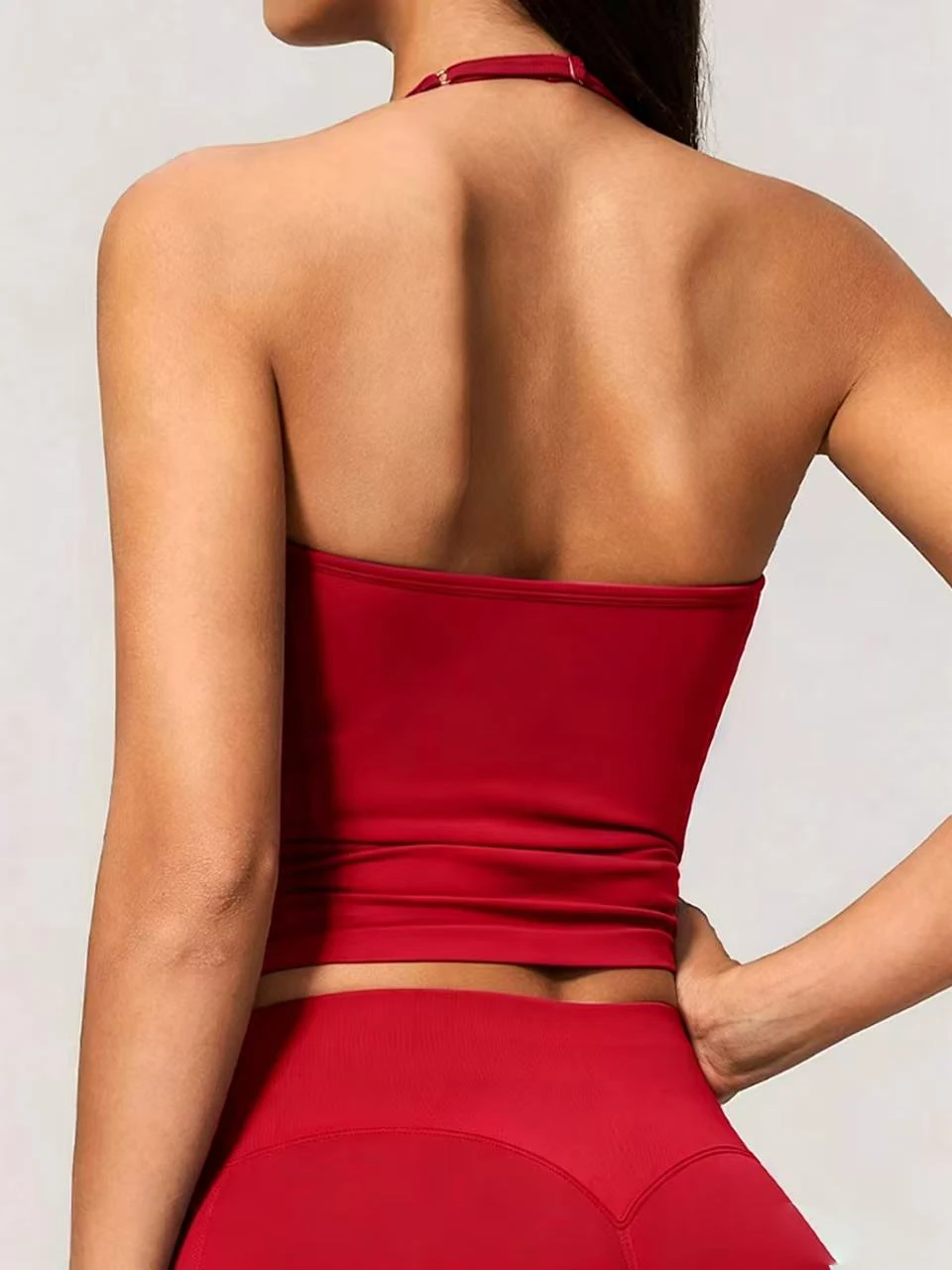 Pure Color Halter Neck Sports Top, High Elasticity Tight Fit Backless Yoga Bra, Comfortable and Stylish Activewear for Women