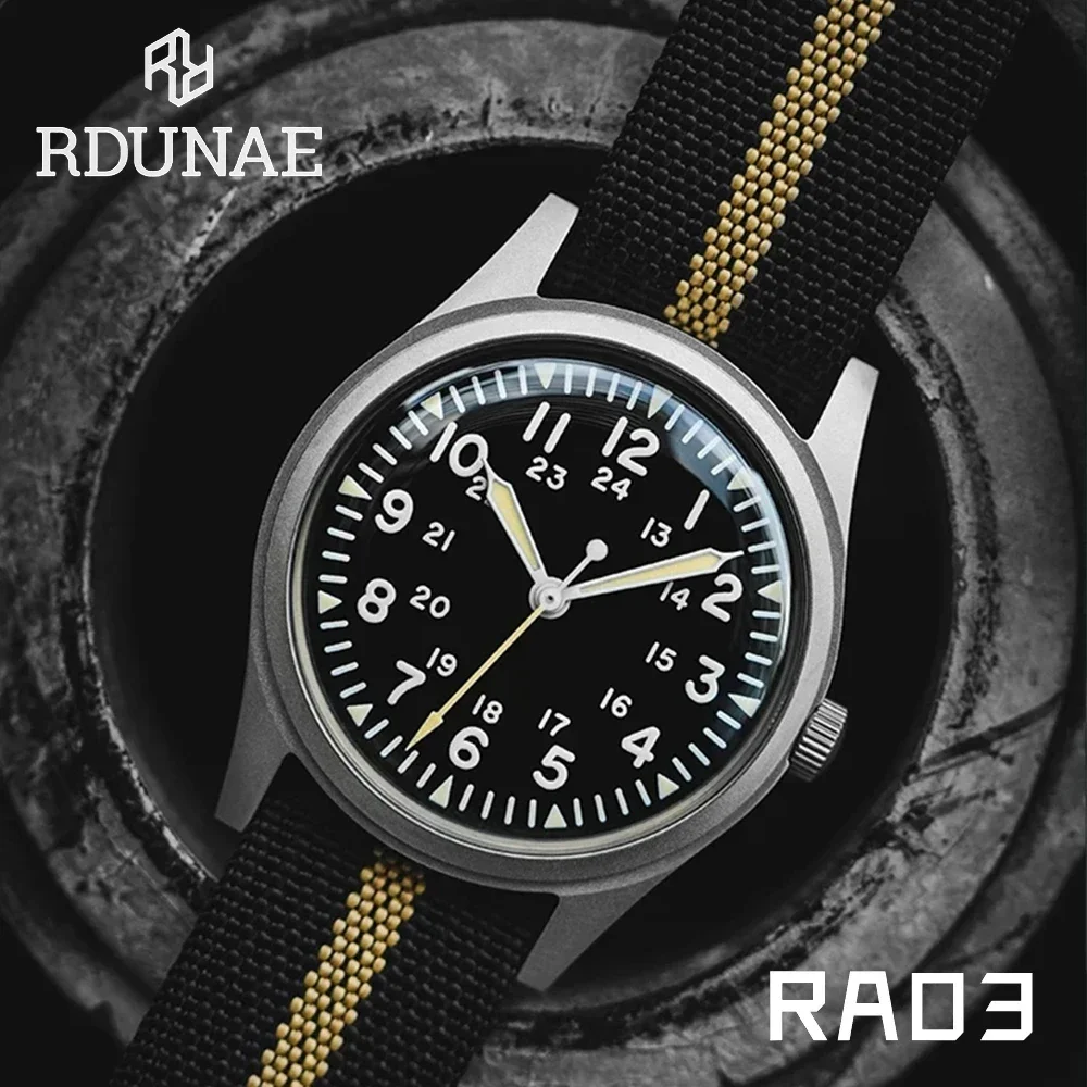 RDUNAE RA03 Vintage Quartz Watch man miyota super 2035 Stainless steel Canvas waterproof luminous reloj hombre Classic clock