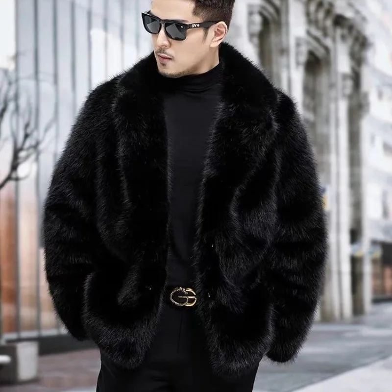 Men's Fur Coat Winter Mid-Length Style New Fox Fur and Sable Leather Combined Coat with Thickened Design Trendy Look Simulation
