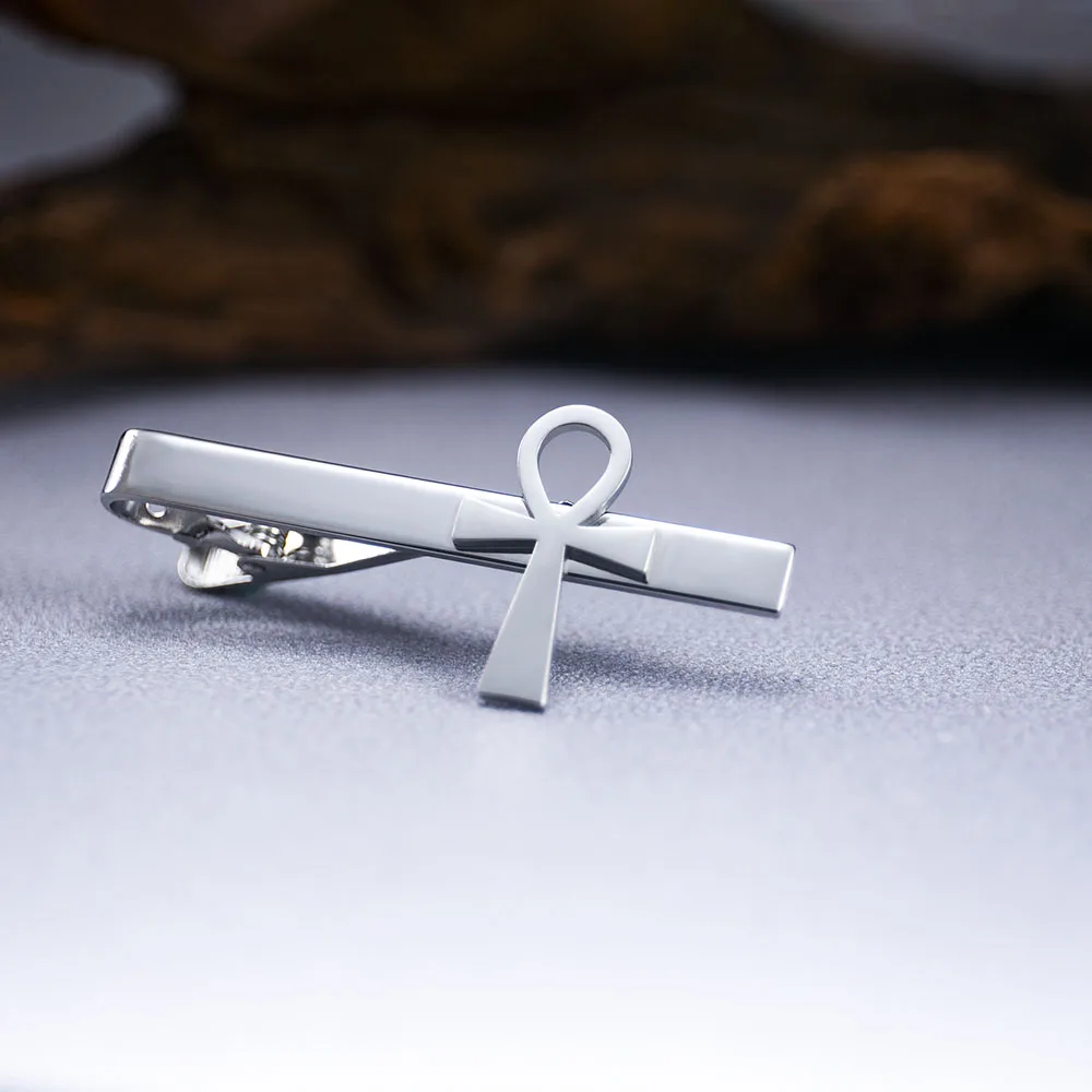 Vintage Fashion Egyptian Ankh Logo Stainless Steel Tie Clip Men's Business Set Tie Clip Wedding Jewelry Groom Best Men's Gift