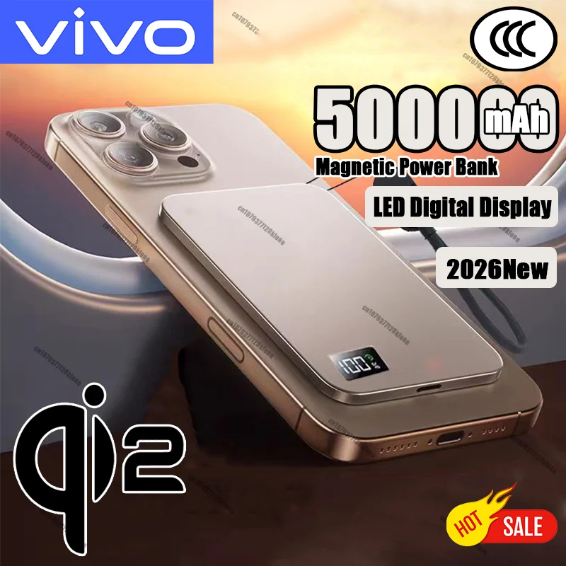 

Внешний аккумулятор VIVO 500000 мАч с магнитным креплением, быстрая зарядка PD22.5W, портативный беспроводной аккумулятор для Magsafe, для iPhone и Samsung