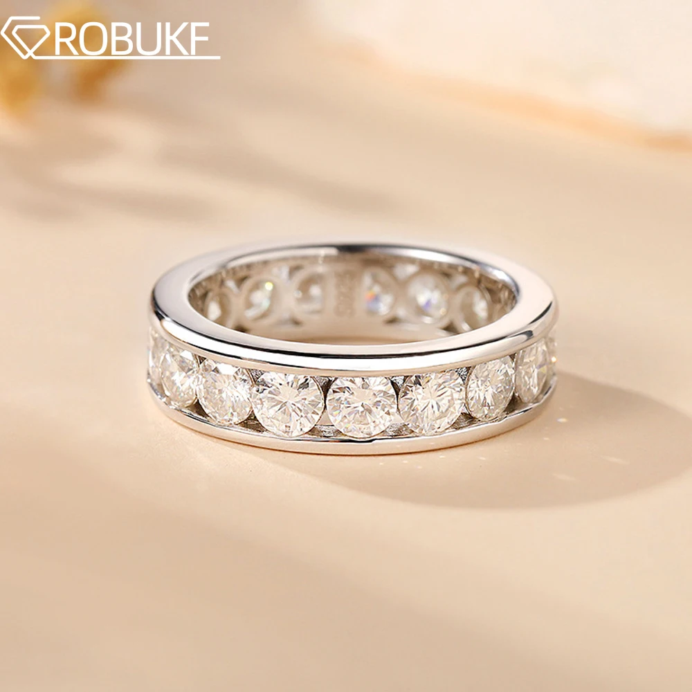 

4 мм круглый набор каналов, муассанит, полная вечность, обручальное кольцо для женщин, серебро S925, массивное ювелирное изделие ручной работы