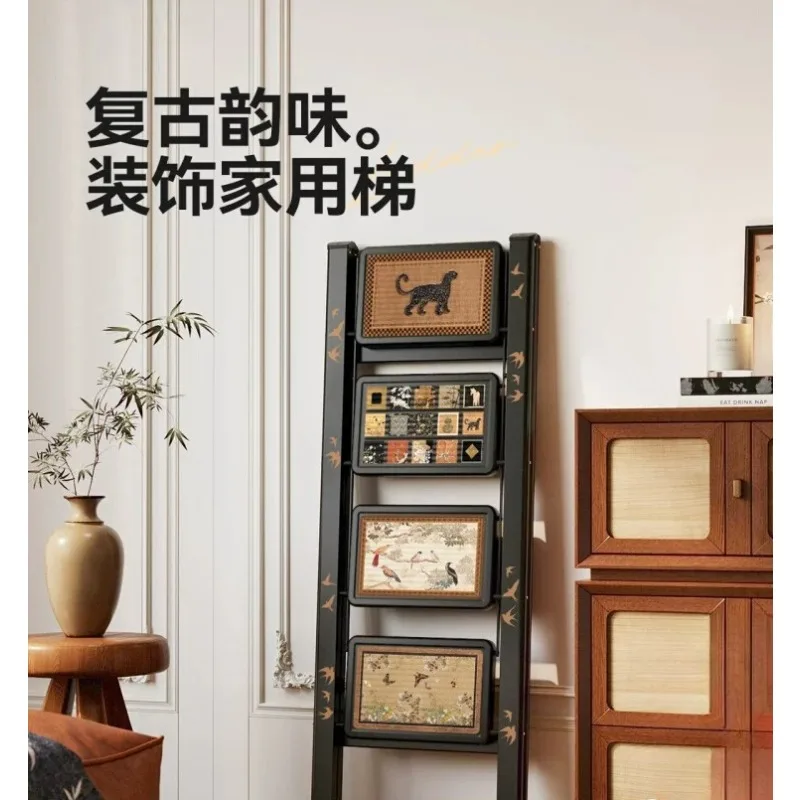 Medieval style ladder for home use, folding and retractable retro small ladder, portable herringbone ladder indoor thickening