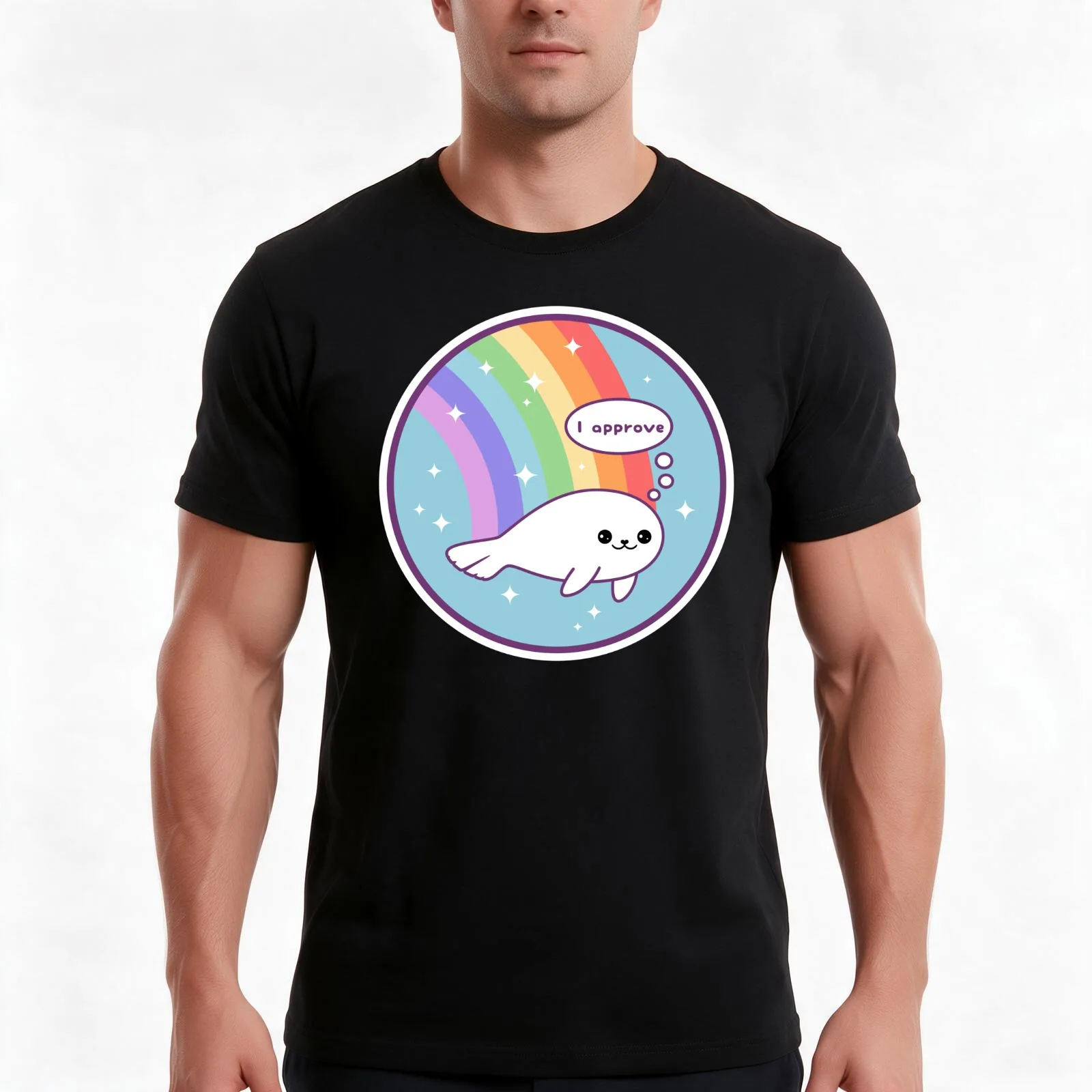 Seal of Approval T-Shirt, Summer Casual Cotton Tee, Oversized Streetwear Tops, Vintage Graphic Print, Loose Fit Short Sleeve