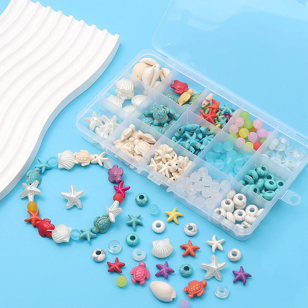 

1 комплект, разноцветная бирюзовая серия, комплект для изготовления ювелирных изделий в богемном стиле для изготовления браслетов «сделай сам», ювелирных изделий, производство