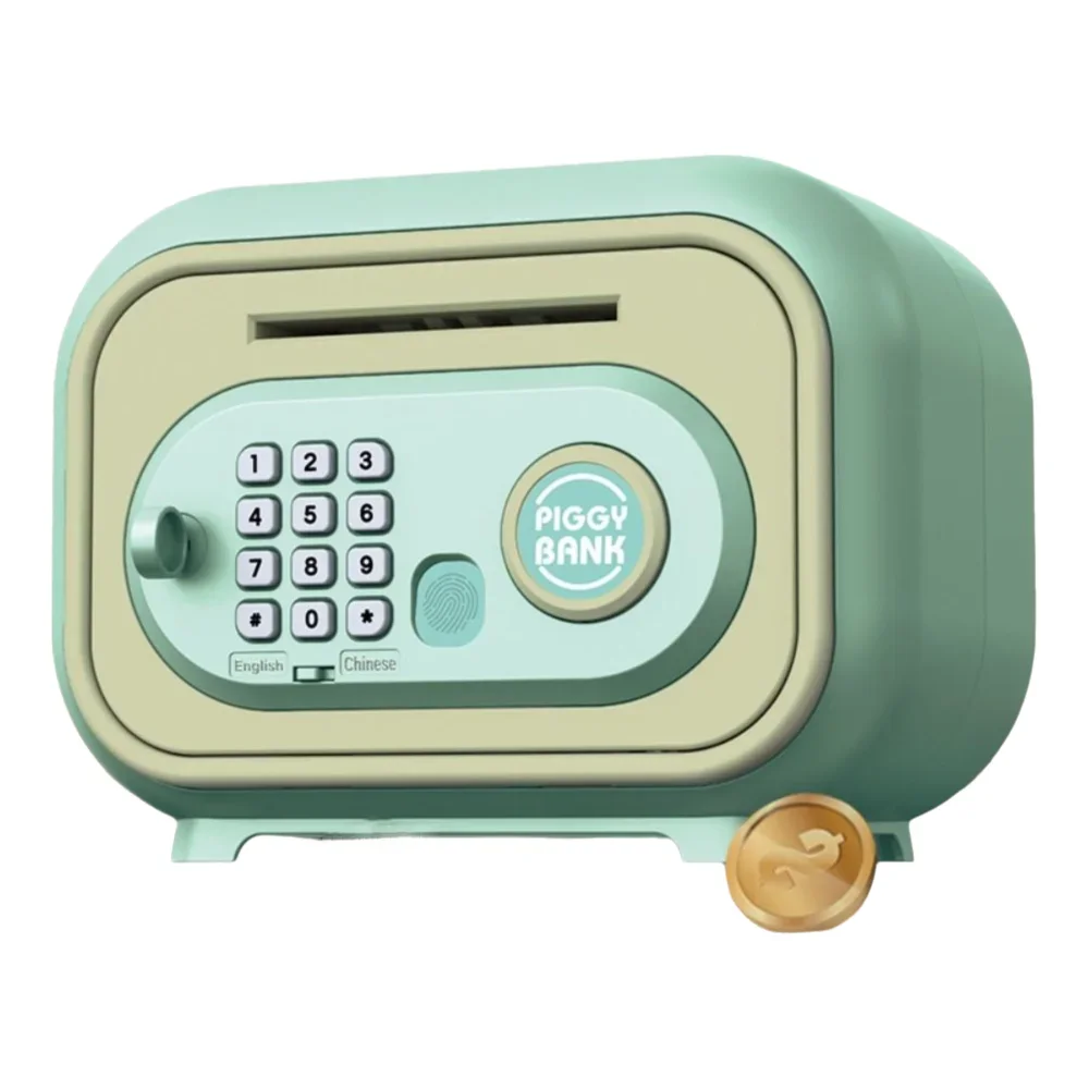 Com música caixa de depósito de dinheiro senha de impressão digital cofrinho de plástico atm presente moedas de grande capacidade banco de poupança de dinheiro casa