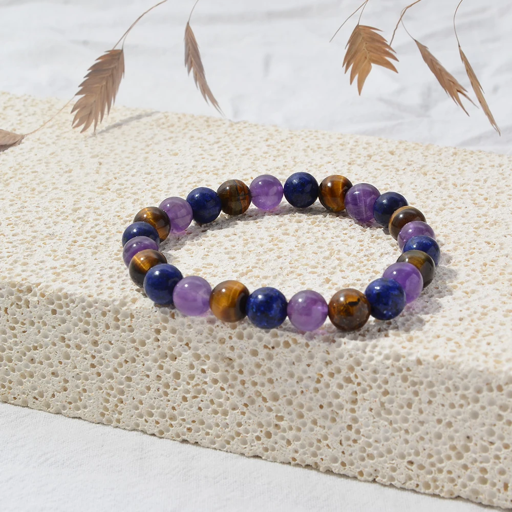 Women's bracelet With Wish Card,Amethyst Yellow tiger Lapis Lazuli bracelet natural stone bracelet, gift for mother, girlfriend