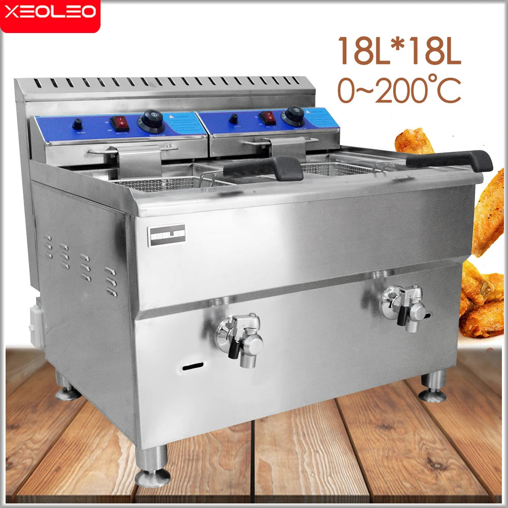 

XEOLEO Commercial Fryer Stainless Steel Deep Food 18L*2 Large-capacity Gas Frying Mechine Chicken Wings Fast-Heating Snack