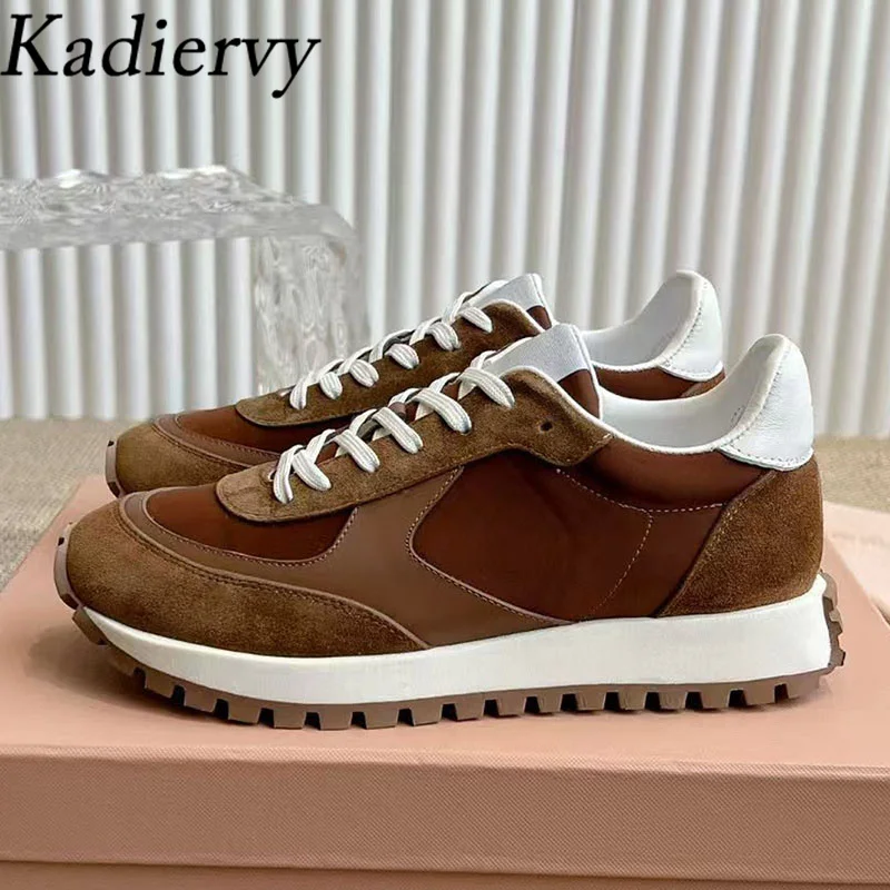 

New Casual Sneakers For Women Round Toe Lace Up Outdoors Running Shoes Woman Suede Patchwork Flat Women's Sports Shoes