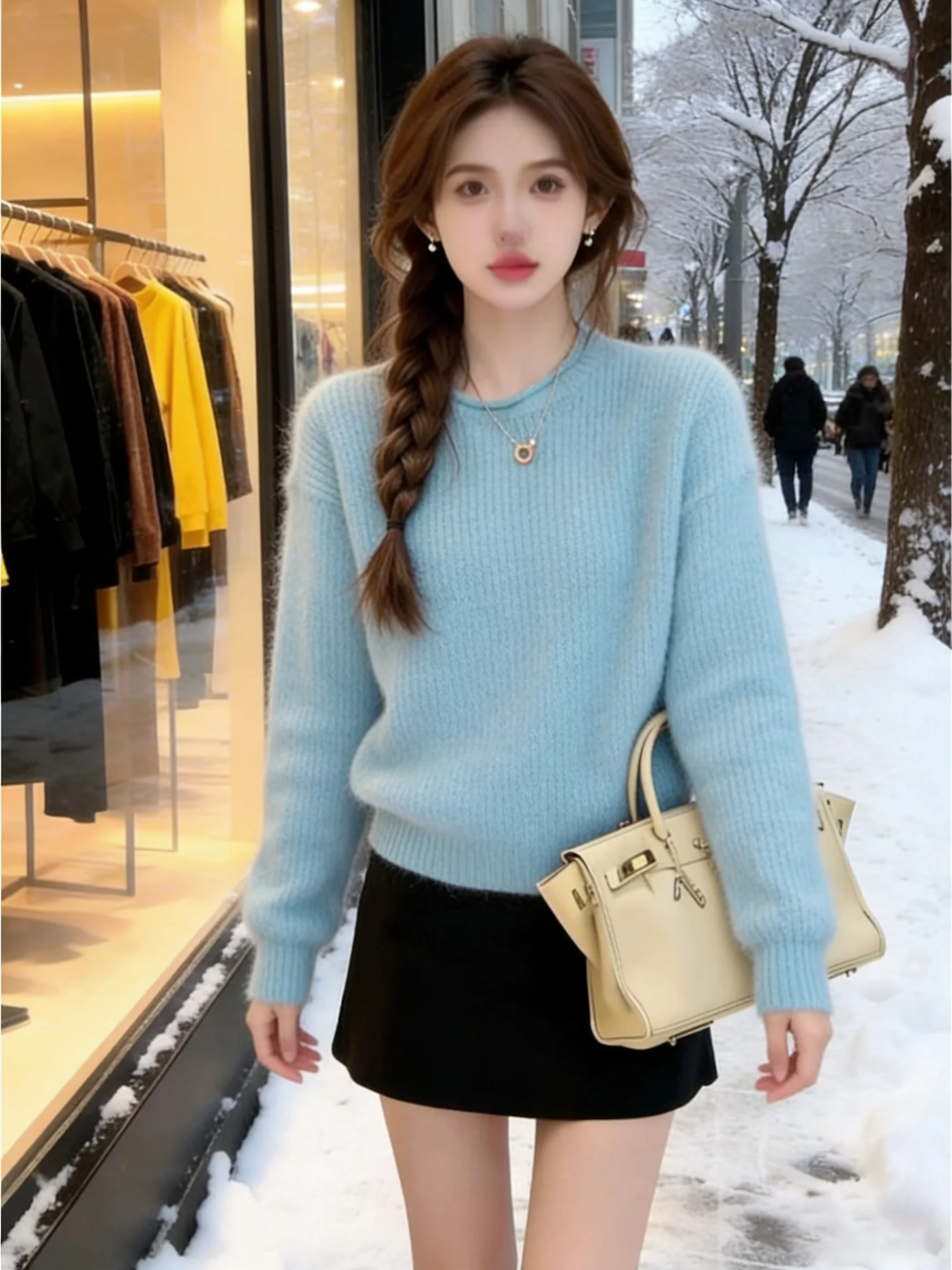 

Soft Cozy Women's Long Sve round Ne Knitted Sweater Loose Base Layer Top Comfortable Lazy Sle Autumn Winter Faion