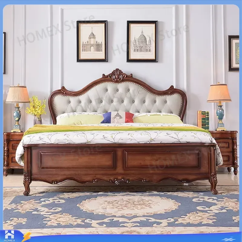 Modern Simple Solid Wood Bed Lightweight Luxury Double Bed Master Bedroom 1.8m 1.5m Wedding Bed