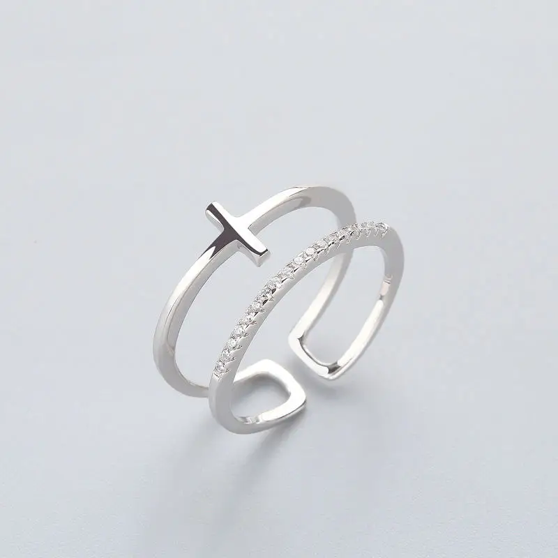 Retro Minimalist Opening Rings For Women Double Layer Moon Stars Cross Zircon Adjustable Finger Ring Girl Personality Jewelry image 3