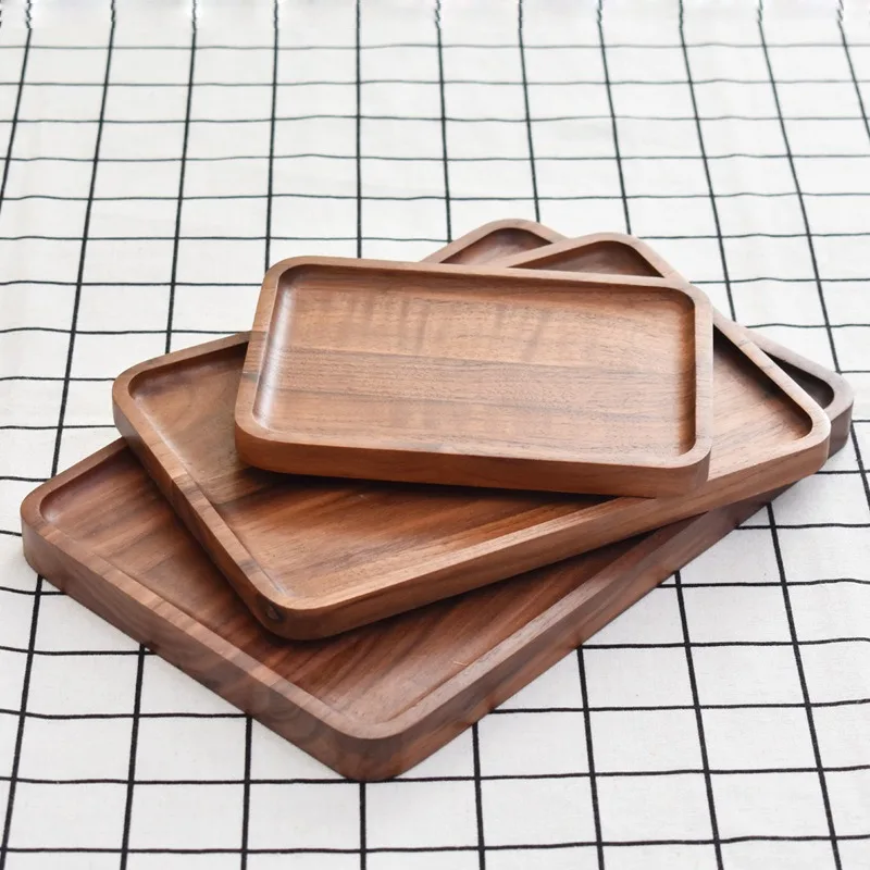 

Walnut tray Solid wood rectangular home water cup cup tray bread tray Japanese wood plate tableware