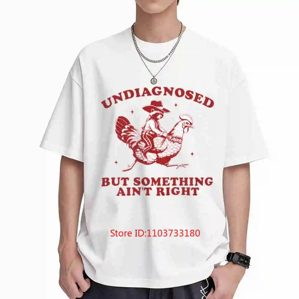 Retro Chicken And Western Comedy Red Rooster Undiagnosed But Something Feels Off Short Sleeve Tee 100% Cotton T-Shirt