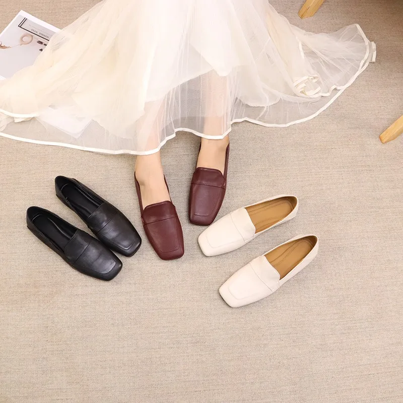 

Birkuir/лоферы в стиле ретро, женская обувь на плоском каблуке, туфли без шнуровки с квадратным носком, повседневная женская обувь на плоской подошве из натуральной кожи, сшитая обувь