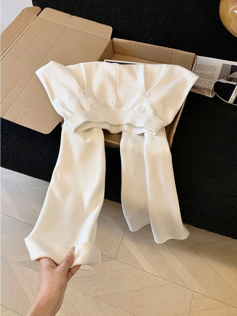 

Корейские брюки-палаццо с высокой талией для женщин, осенне-зимние, новые, с драпировкой, прямые, в пол