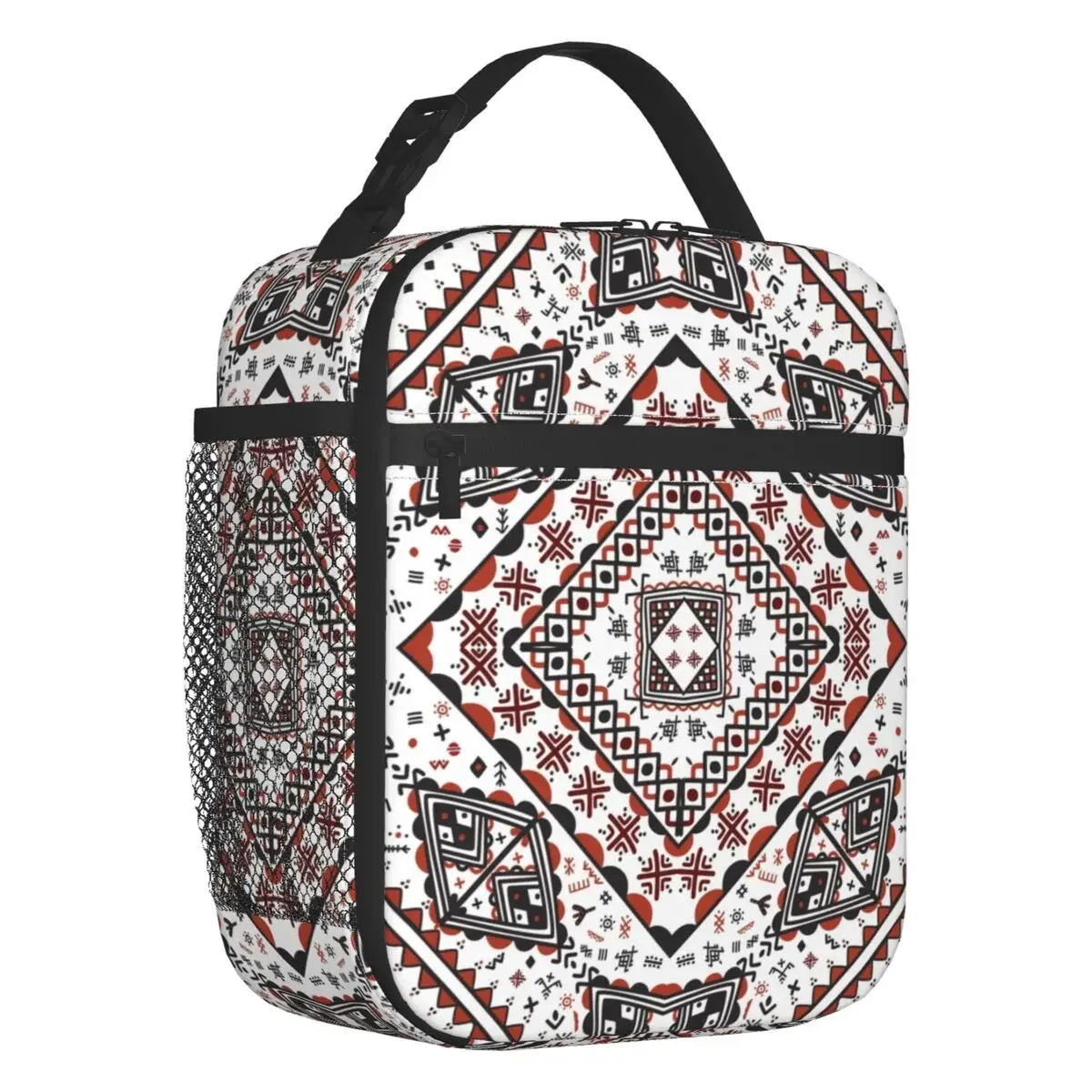 

Custom Kabyle Pottery Berber Motifs Lunch Bag Thermal Cooler Geometry Ethnic Berber Insulated Lunch Boxes Kids School Children