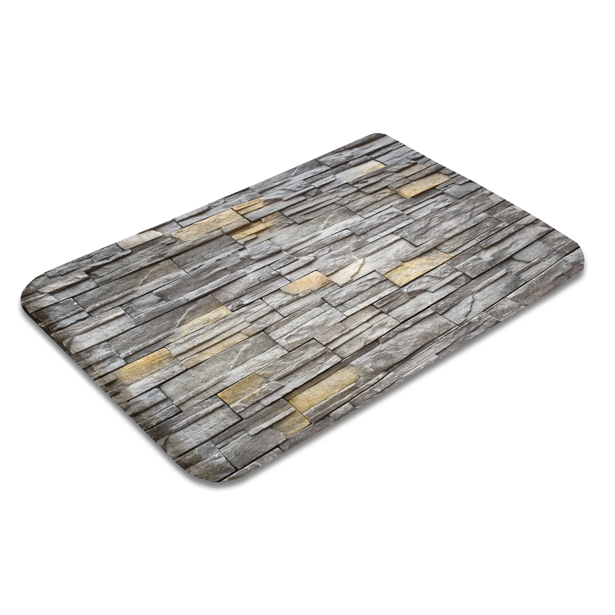 Grey Slate Stone Brick Bath Mat Water Absorbent Quick Dry Anti-Slip Shower Rug Floor Carpet for Bathroom Home Decor