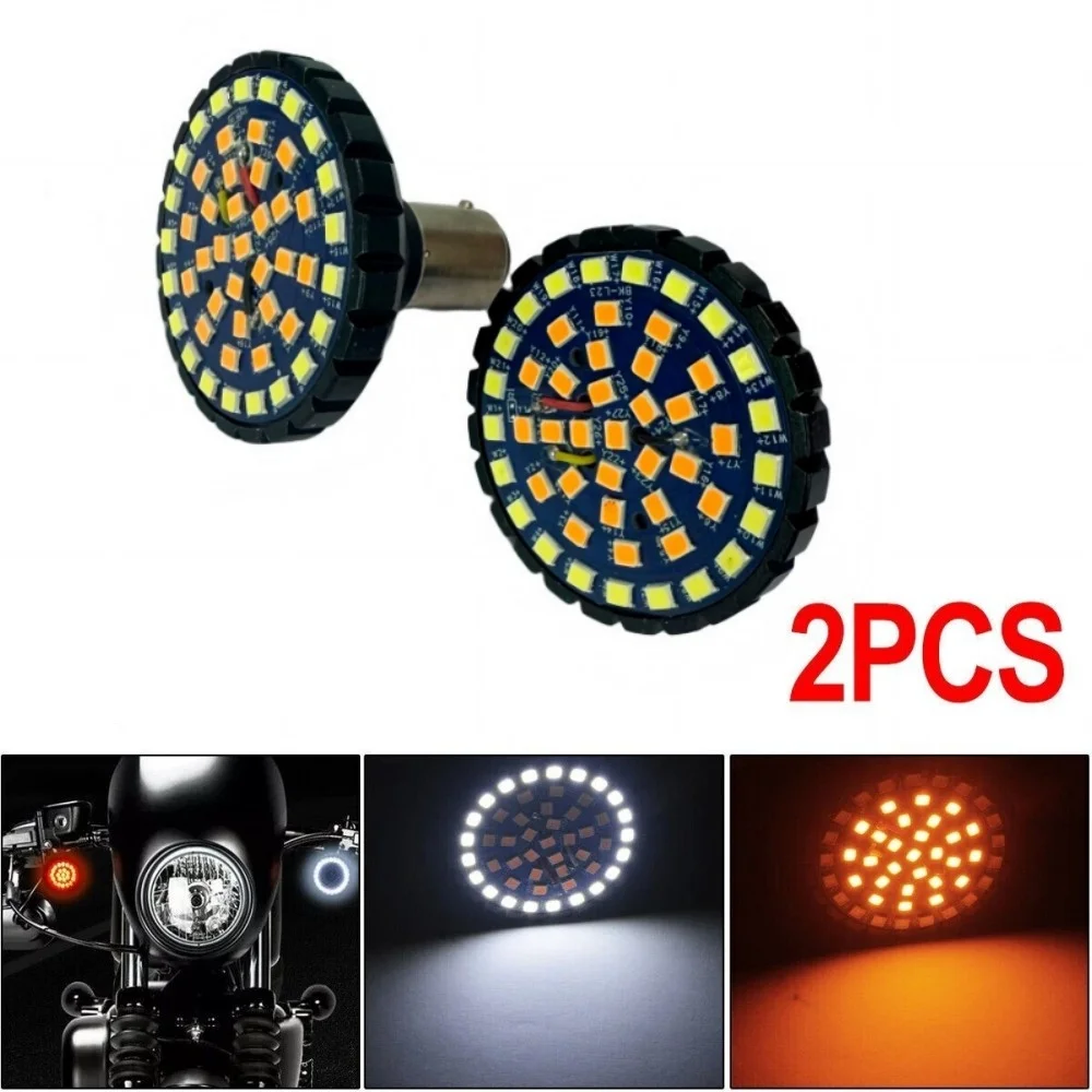 2PCS Switchback 1157 48-SMD LED DRL&Turn Signal Lights Bulbs White Amber For Harley Davidson Motorcycle view 2