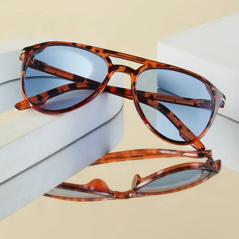 1Pc Men's Fashion Glasses New Pilot Double Bridge Design Large Frame Retro Versatile Trendy Street Style Suitable for Daily Outd