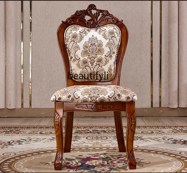 

European dining chair Solid wood dining chair Neoclassical fabric American study chair