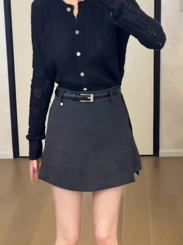 

Женская корейская юбка больших размеров с высокой талией, А-силуэт, асимметричный дизайн, шерстяная, с боковым разрезом, для осени и зимы