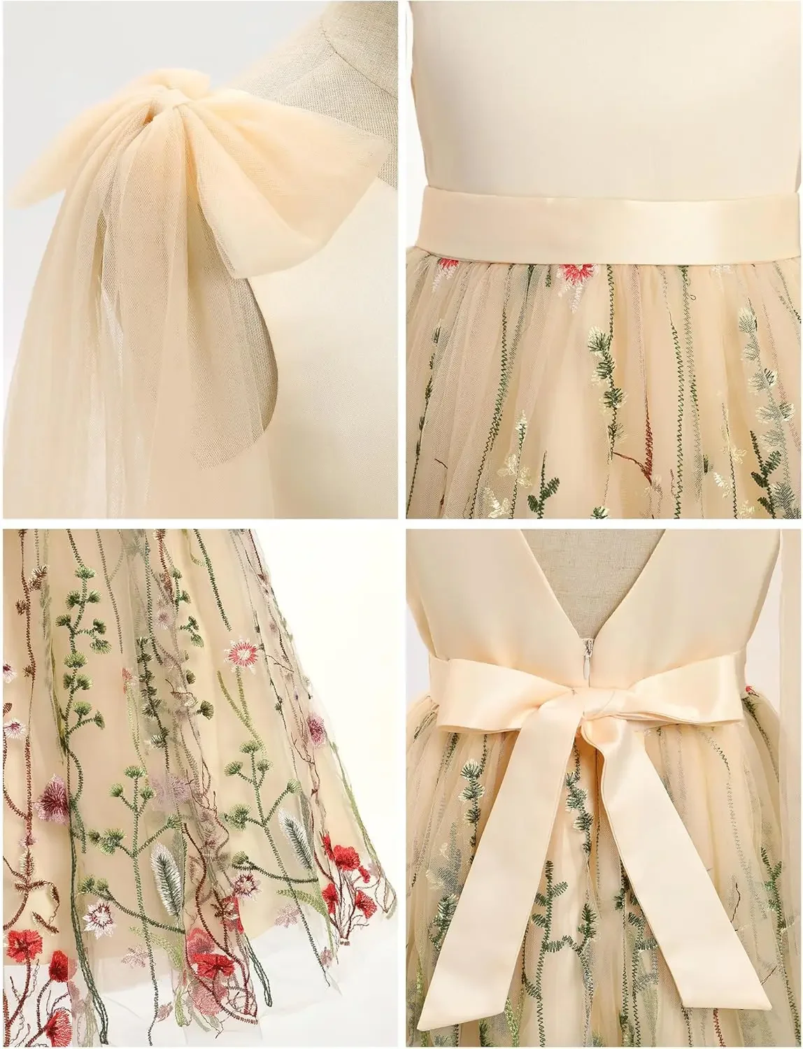 Tüllrock, Prinzessin, Festzug, Erstkommunionkleid, Blumenmädchen-Maxikleid, Hochzeit, formelle Brautjungfer, mit Blumen bestickt