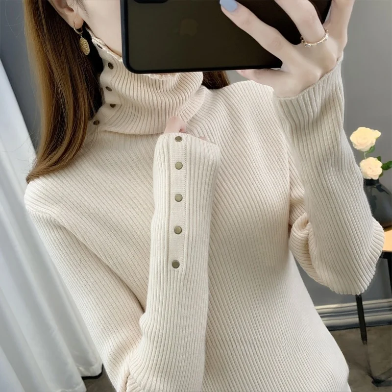 Autumn Winter New Style Overhead Long Sleeve Comfortable Breathable Elegant Women's High Collar Thickened Knitted Sweater