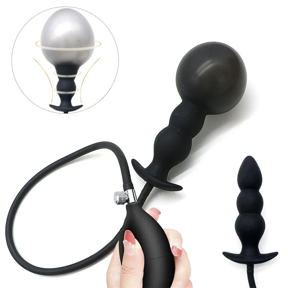 Super Long 5 Beads Inflatable Anal Plug Silicone Column Expandable Big Butt Plug Dildo Pump Ass Dilator Bdsm Sex Toy for Couples