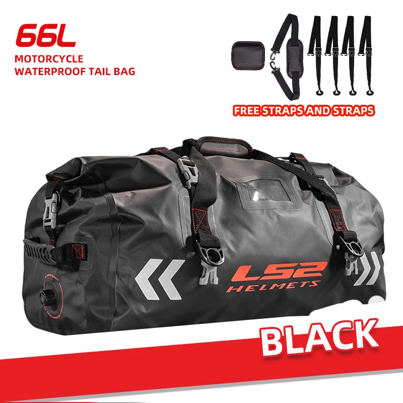 LS2 Motorcycle Backpack Waterproof Motorbike Saddle Bag Cruiser Tail Bag Reflective Motorcycle Rear Bag 66L Large Capacity